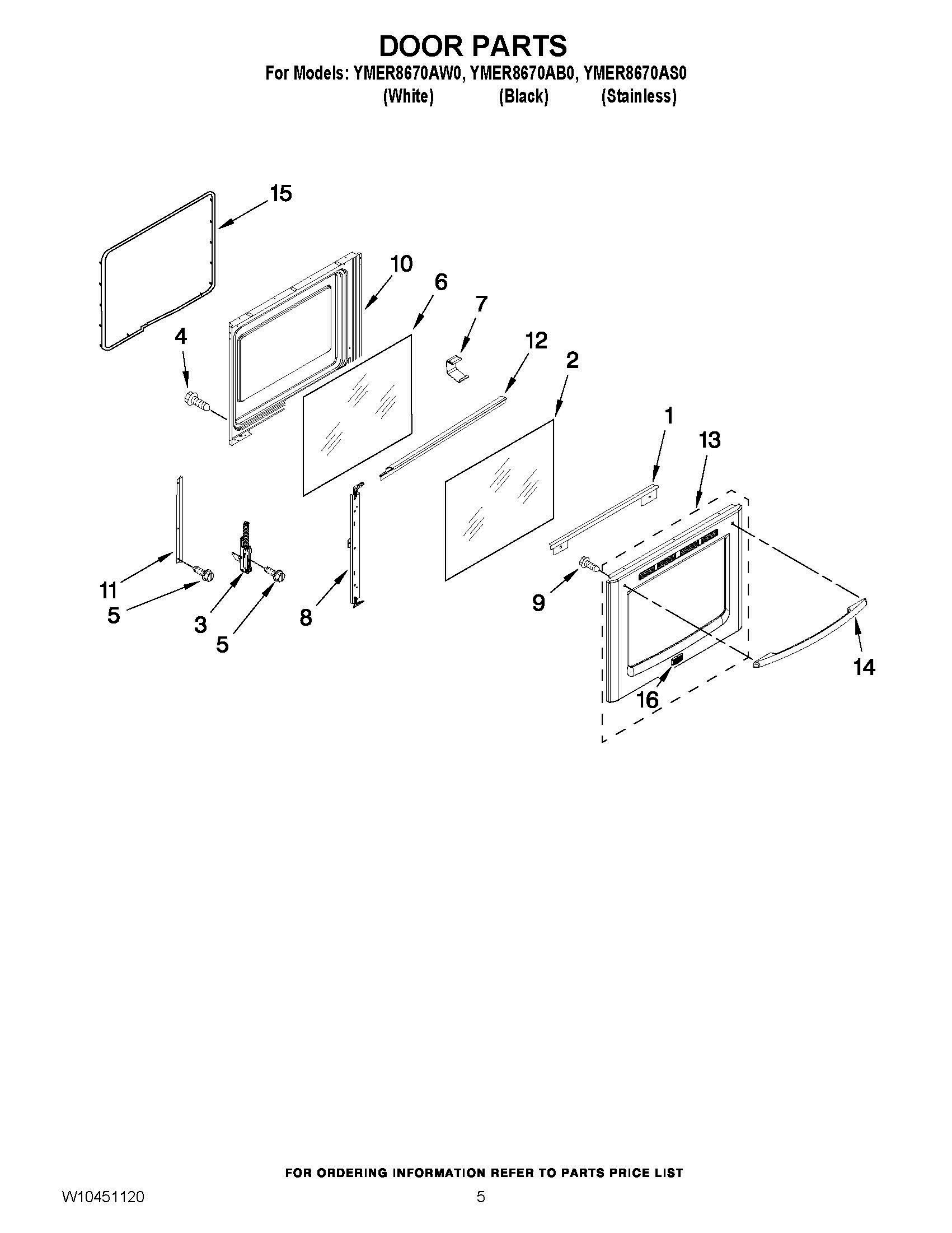 04 - DOOR PARTS Diagram and Parts List for YMER8670AB0  Whirlpool Range