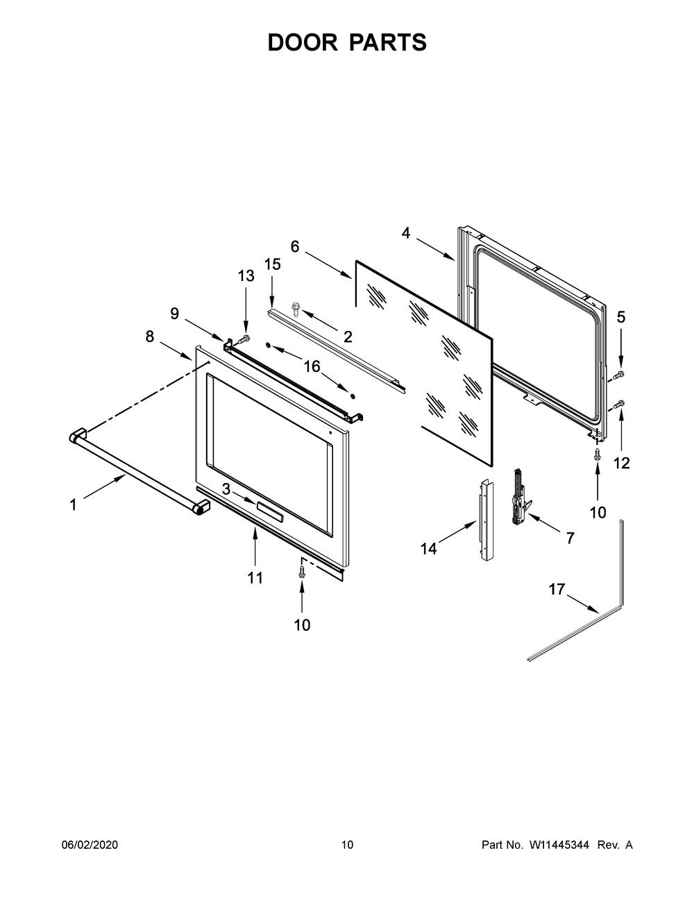 Door Parts Diagram and Parts List for KSDG950ESS2  Whirlpool Range