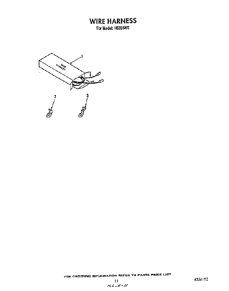 Wire Harness Diagram and Parts List for H6358*0  Roper Range