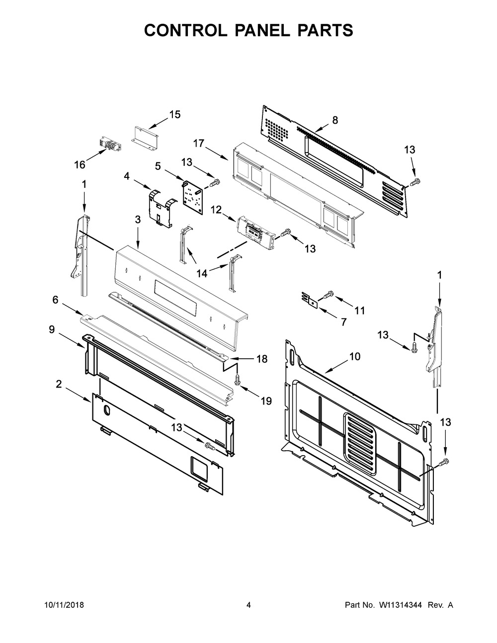 Control Panel Parts Diagram and Parts List for WFG550S0HV1  Whirlpool Range