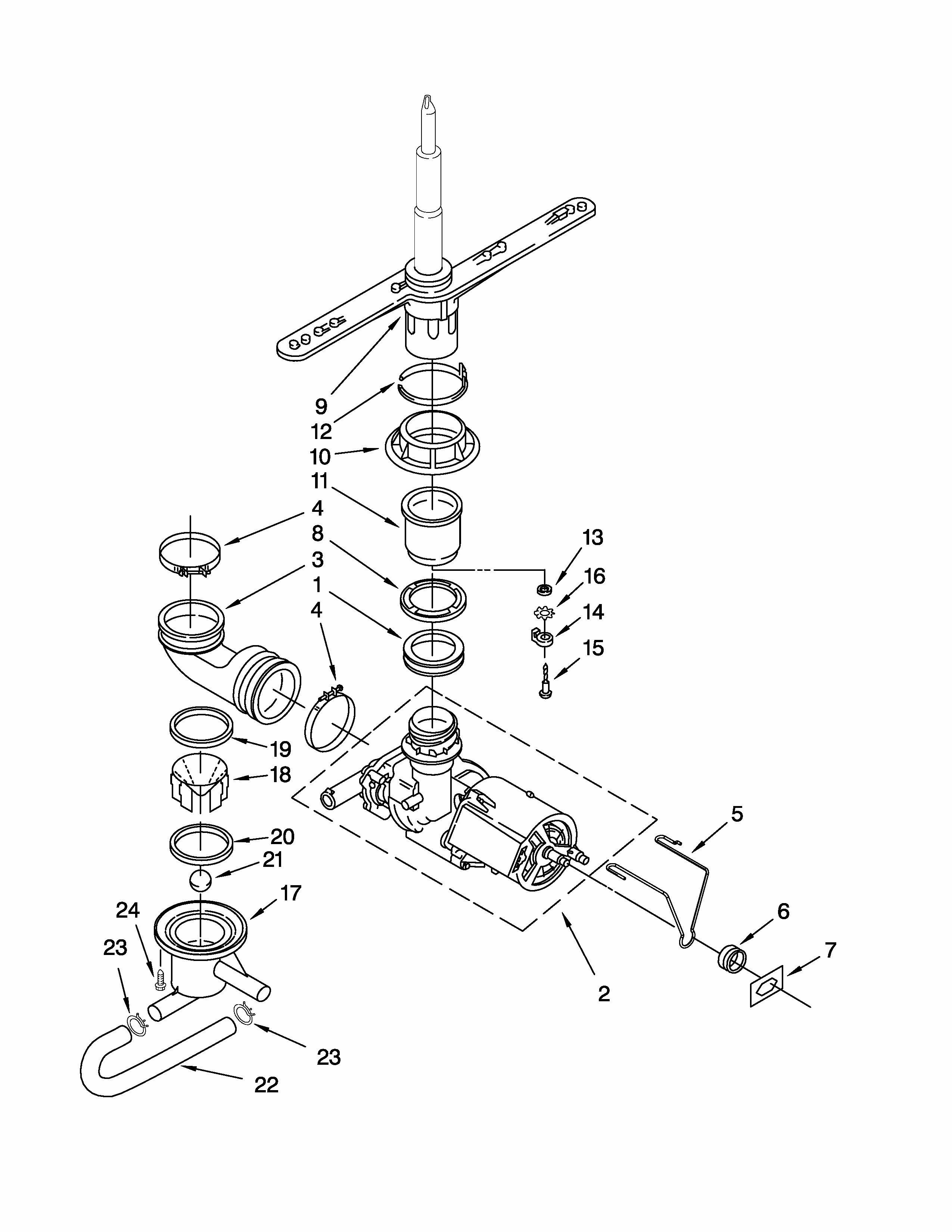 Pump And Spray Arm Parts Diagram and Parts List for 665744120  Kenmore Dishwasher