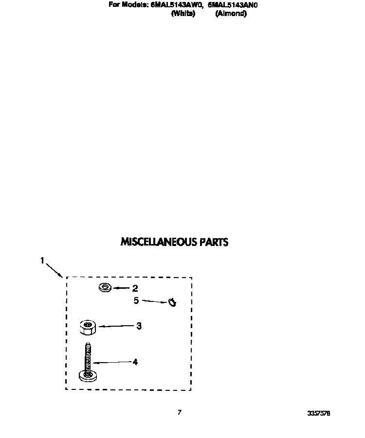Miscellaneous Diagram and Parts List for 6MAL5143AW0  Whirlpool Washer
