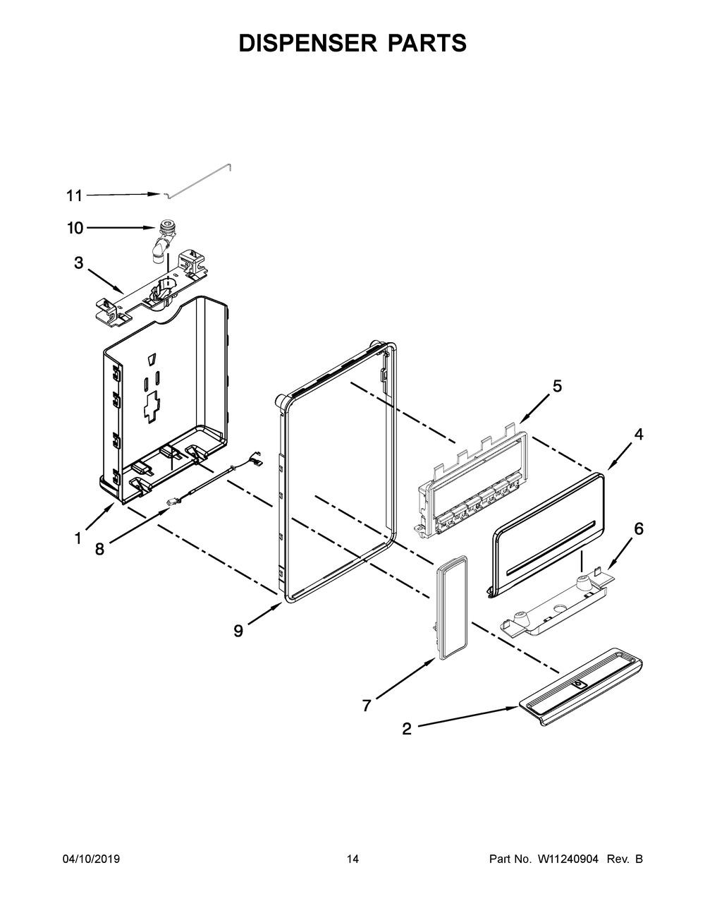 Dispenser Parts Diagram and Parts List for WRF560SEHV00  Whirlpool Refrigerator
