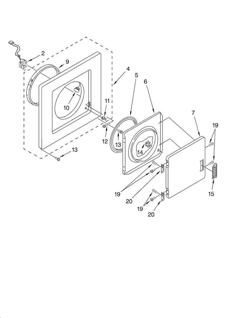 Dryer Front Panel And Door Parts Diagram and Parts List for 11088752795  Kenmore Washer Dryer Combo