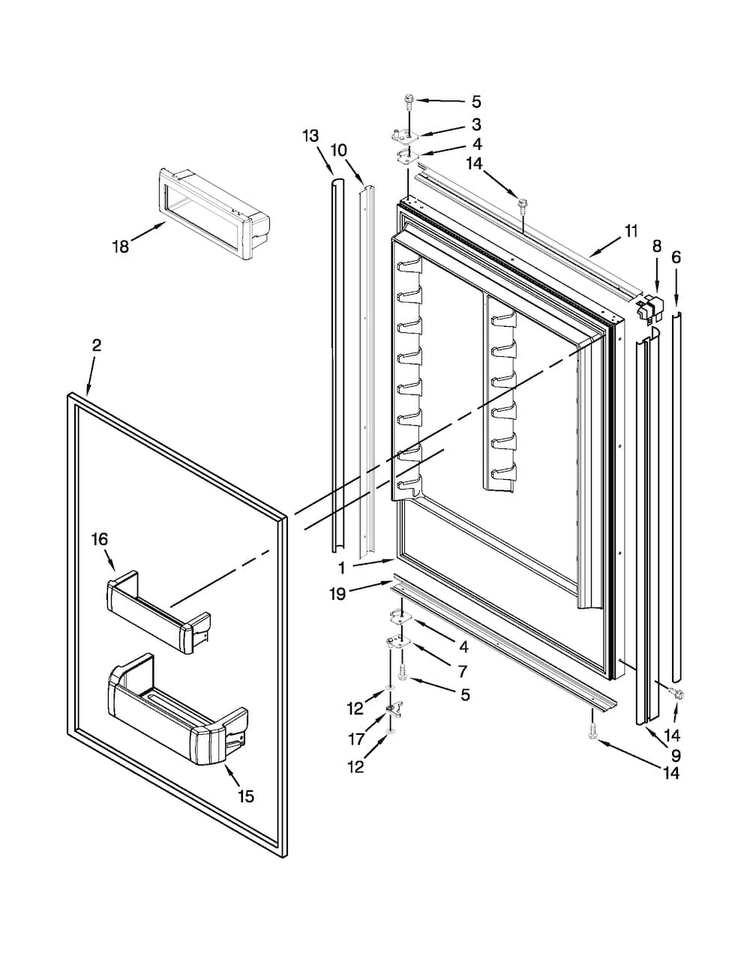 Refrigerator Door Parts Diagram and Parts List for KBLO36FTX08  KitchenAid Refrigerator