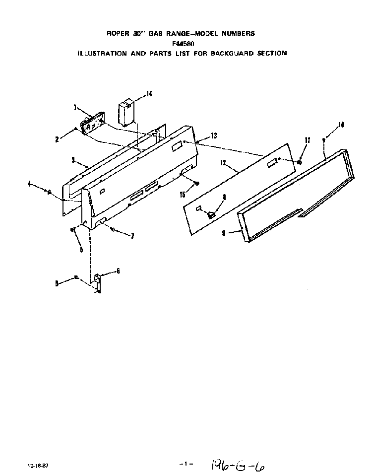 Backguard Diagram and Parts List for F4458*0  Roper Range