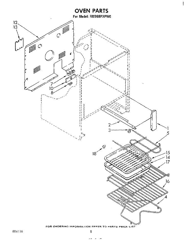 OVEN Diagram and Parts List for RM988PXPW0  Whirlpool Microwave Oven Combo