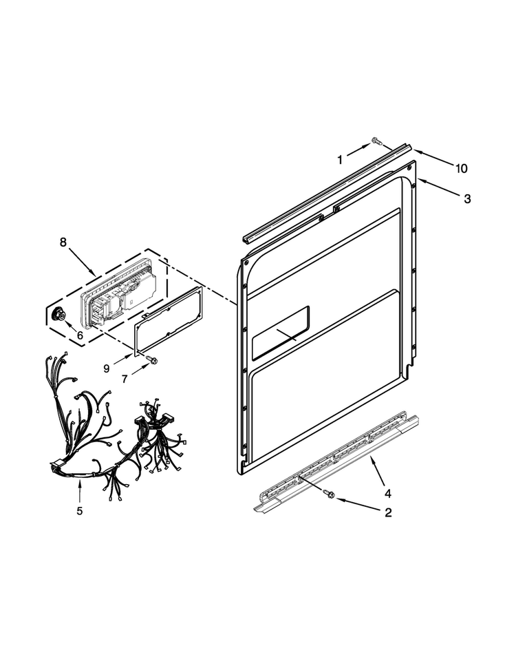 Inner Door Parts Diagram and Parts List for KDTE304DWH0  KitchenAid Dishwasher