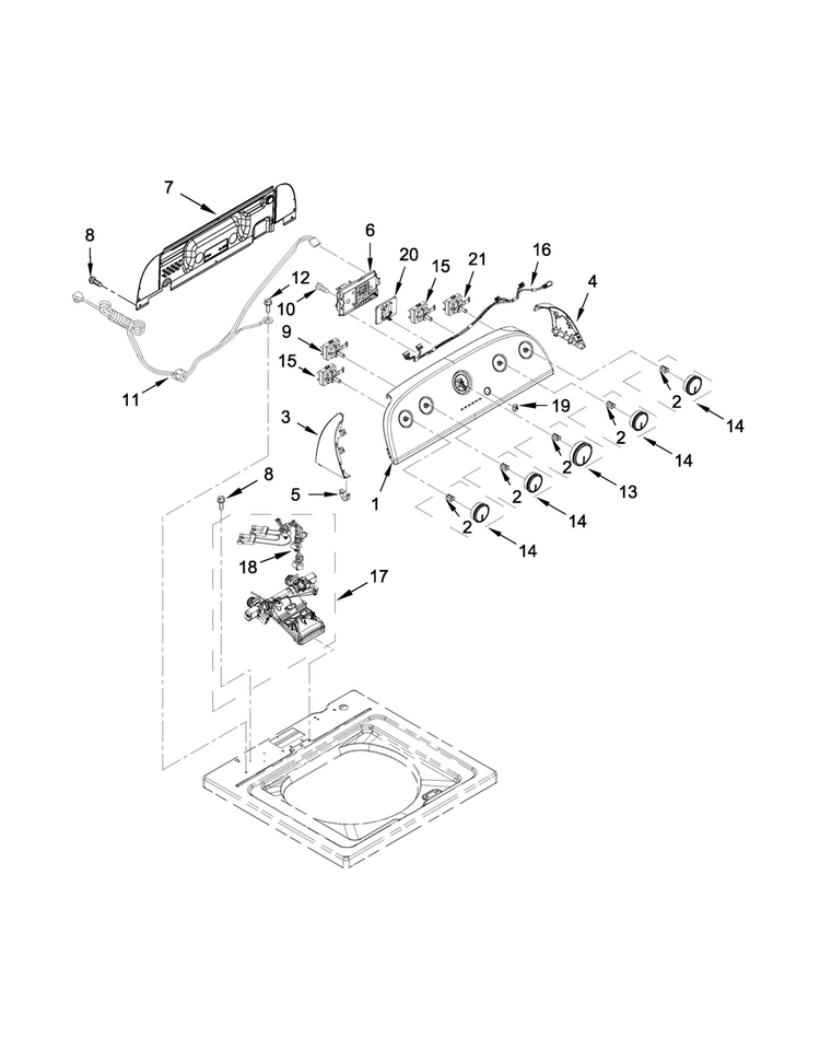 Controls And Water Inlet Parts Diagram and Parts List for WTW4850BW2  Whirlpool Washer