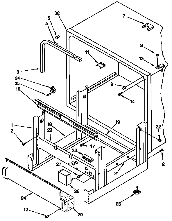 Frame And Tank Parts Diagram and Parts List for KUDI23BWH0  KitchenAid Dishwasher