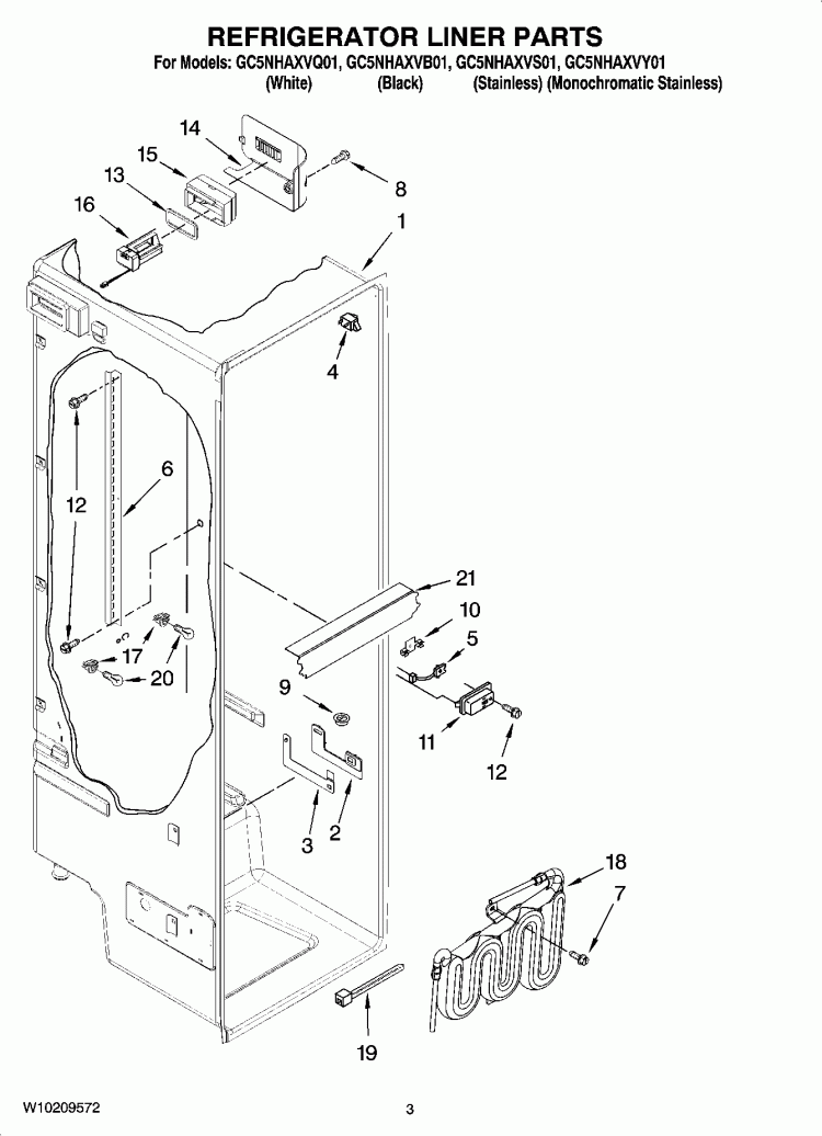 REFRIGERATOR LINER PARTS Diagram and Parts List for GC5NHAXVB01  Whirlpool Refrigerator