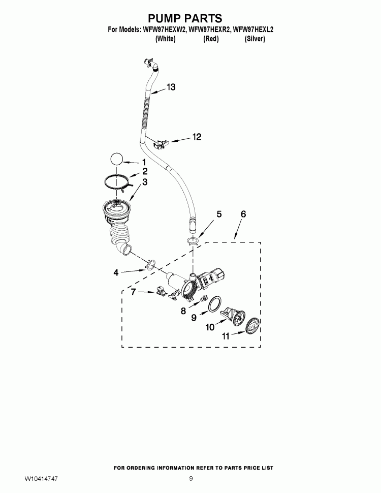 PUMP PARTS Diagram and Parts List for WFW97HEXL2  Whirlpool Washer