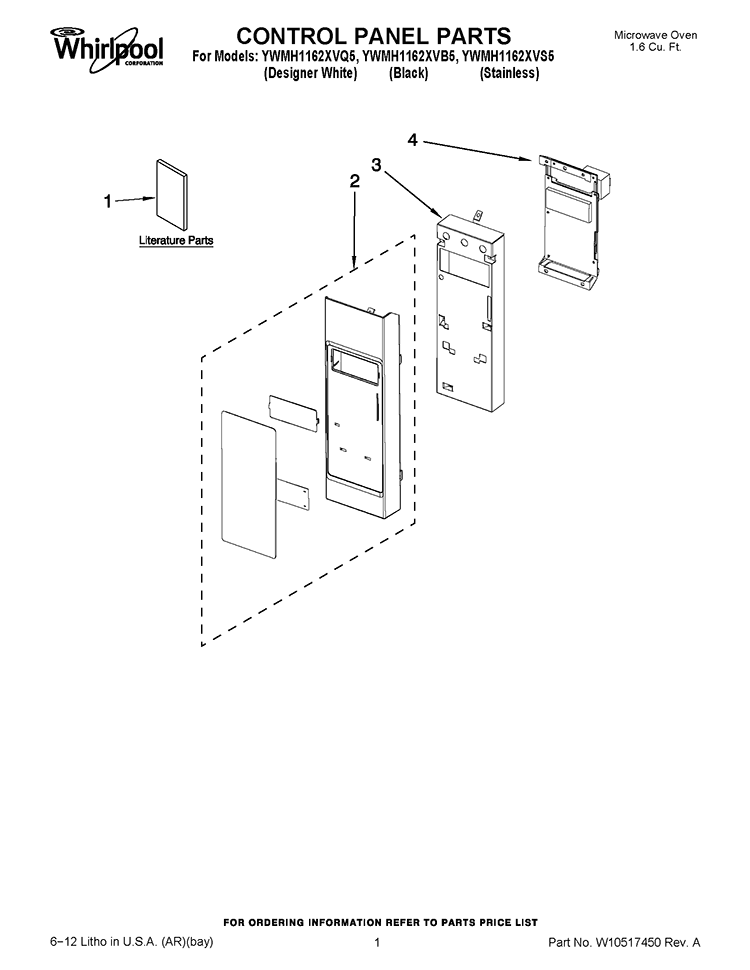 CONTROL PANEL PARTS Diagram and Parts List for YWMH1162XVS5  Whirlpool Microwave