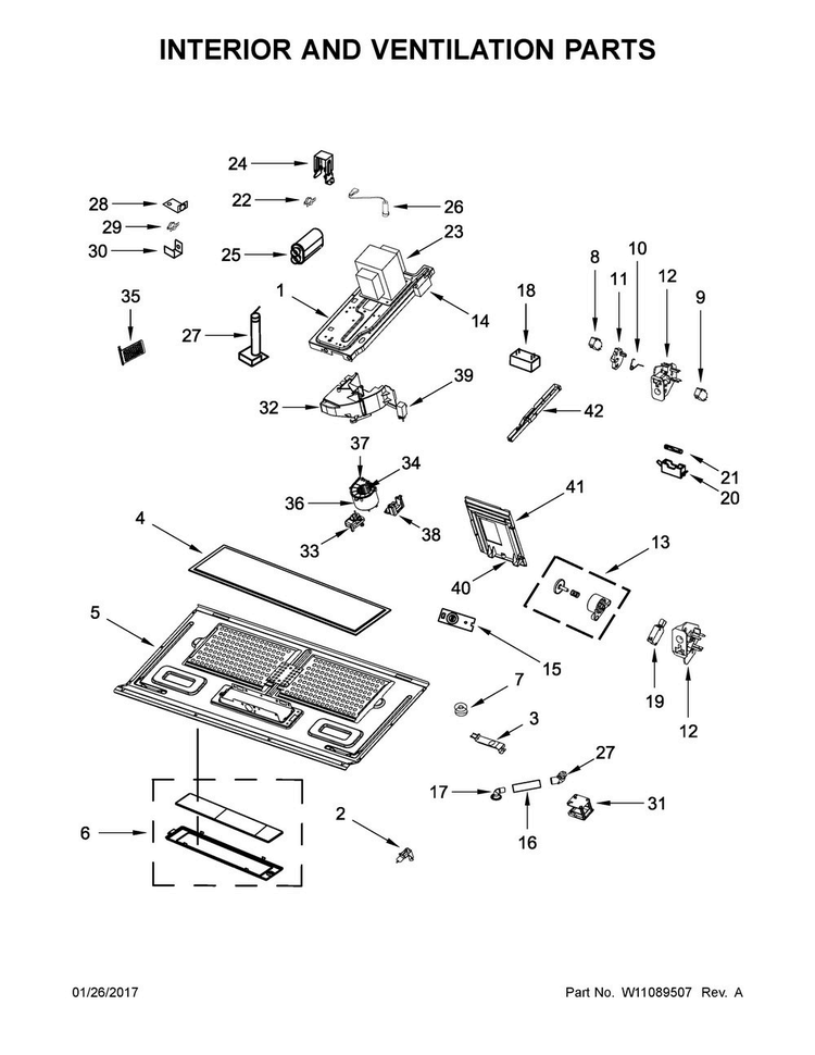 Interior And Ventilation Parts Diagram and Parts List for WMH76719CE1  Whirlpool Microwave