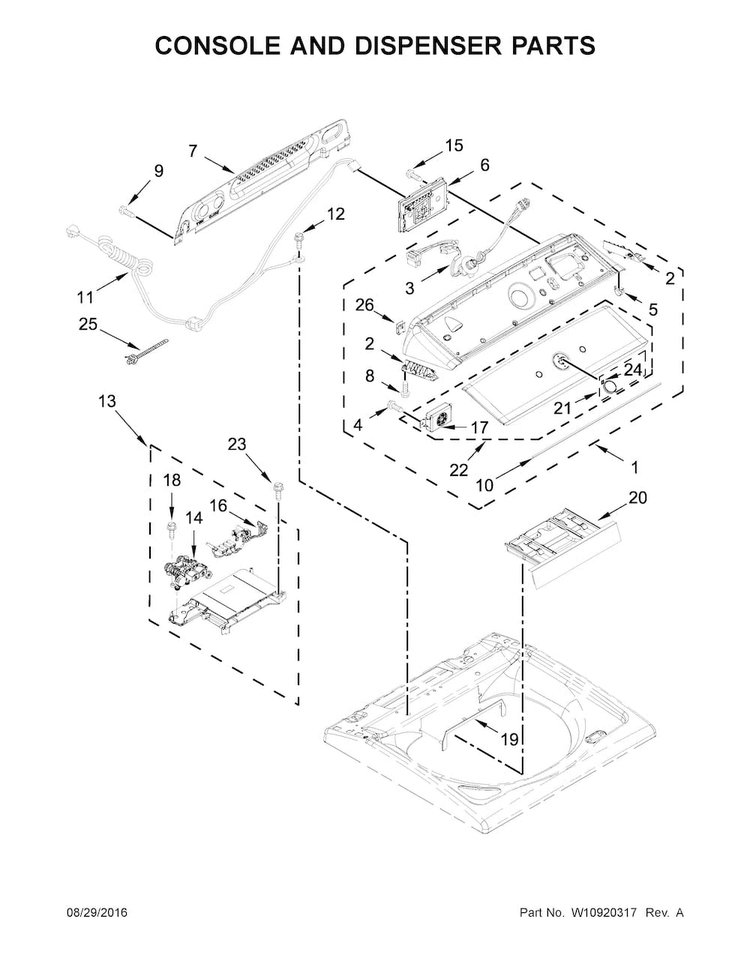 Console And Dispenser Parts Diagram and Parts List for 11026134610  Kenmore Washer