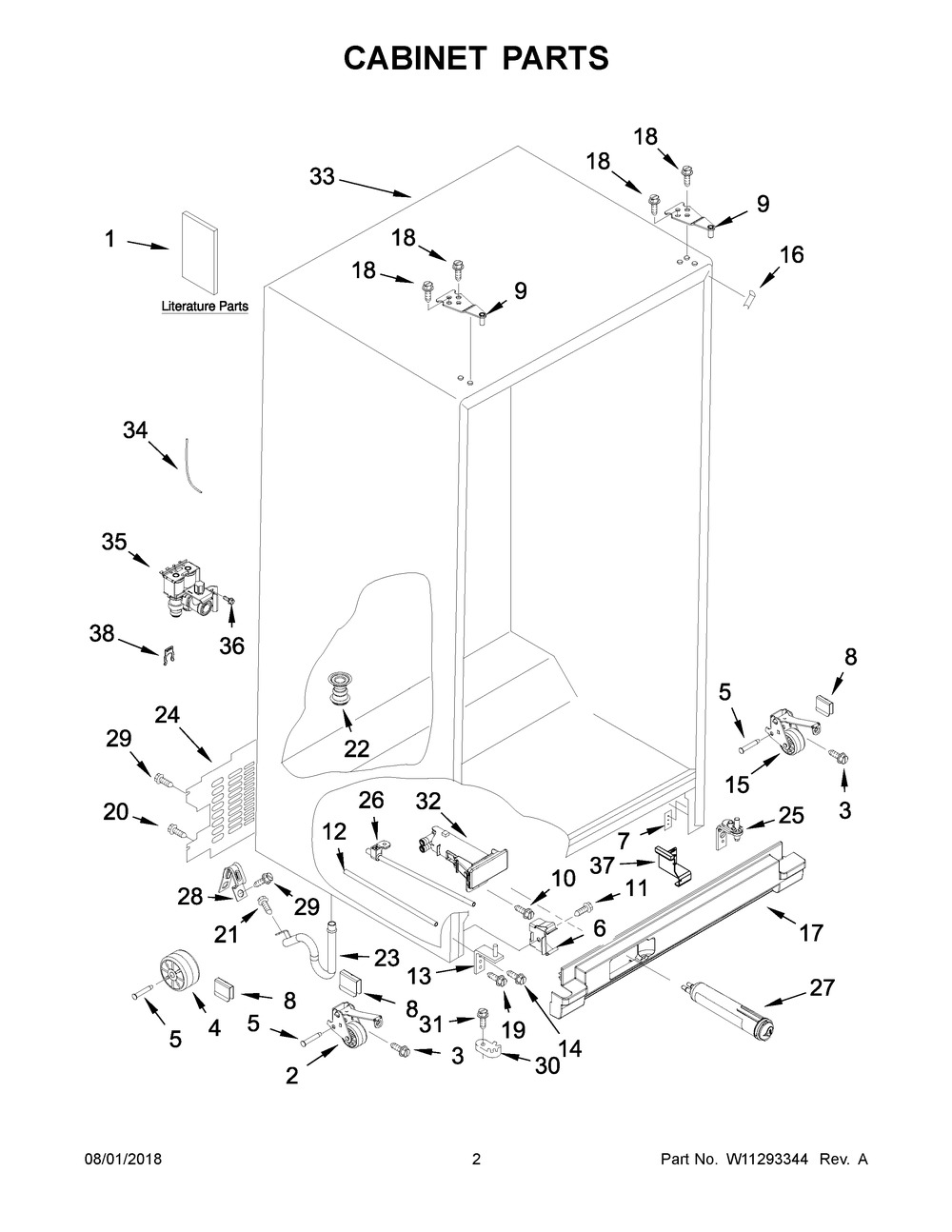 Cabinet Parts Diagram and Parts List for 5WRS25FDFG00  Whirlpool Refrigerator
