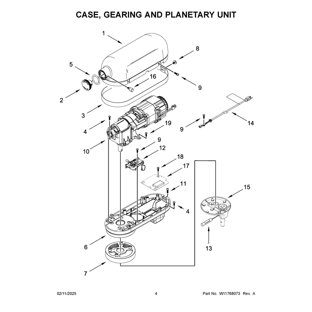 Case, Gearing And Planetary Unit Diagram and Parts List for 5KSM60SPXFCU1  KitchenAid Mixer