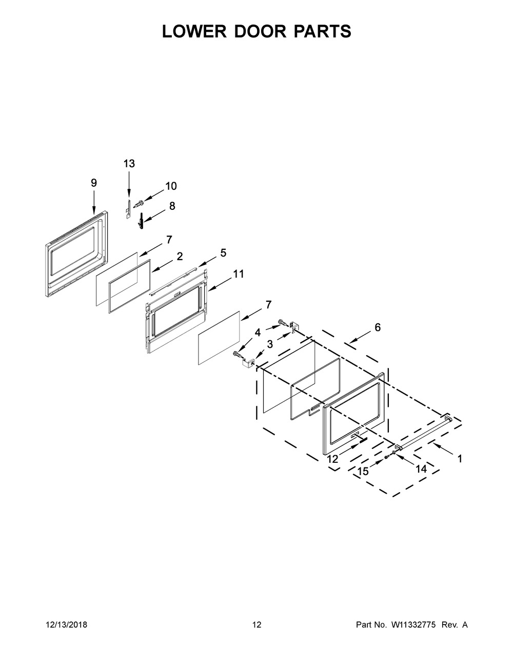 Lower Door Parts Diagram and Parts List for YKFED500EBS3  Whirlpool Range