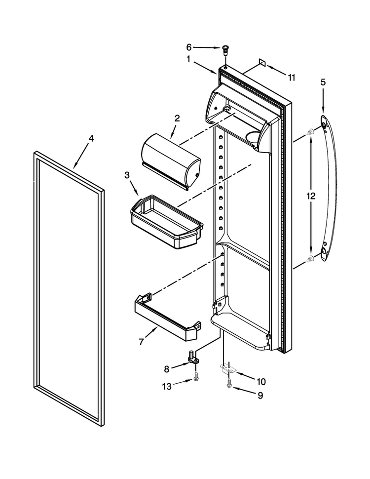Refrigerator Door Parts Diagram and Parts List for 7WRS25FEBF00  Whirlpool Refrigerator