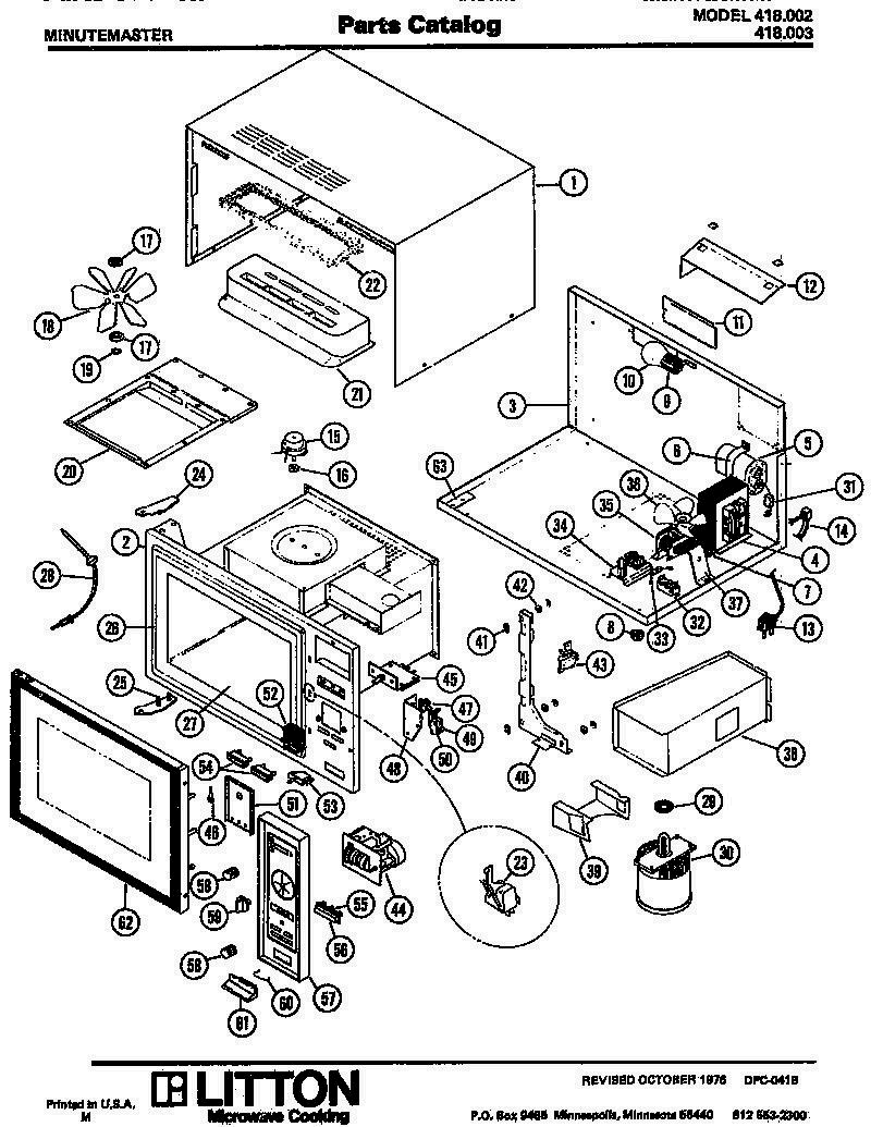 01 - Page 1 Diagram and Parts List for 418002  Whirlpool Microwave
