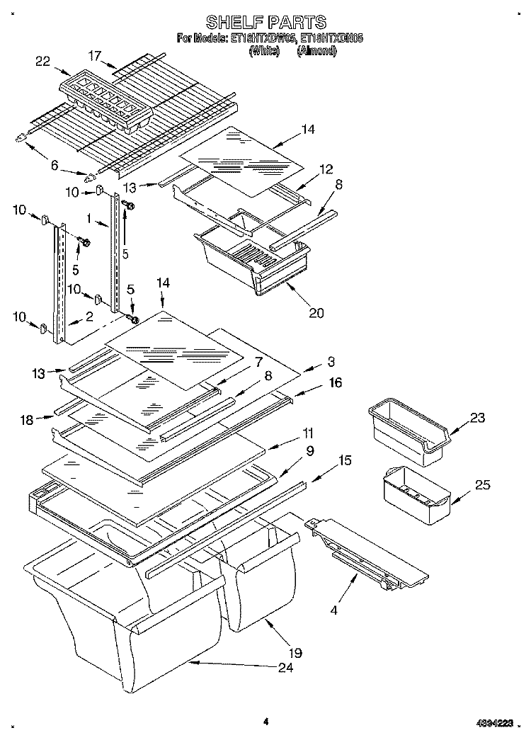 SHELF Diagram and Parts List for ET18HTXDN05  Whirlpool Refrigerator