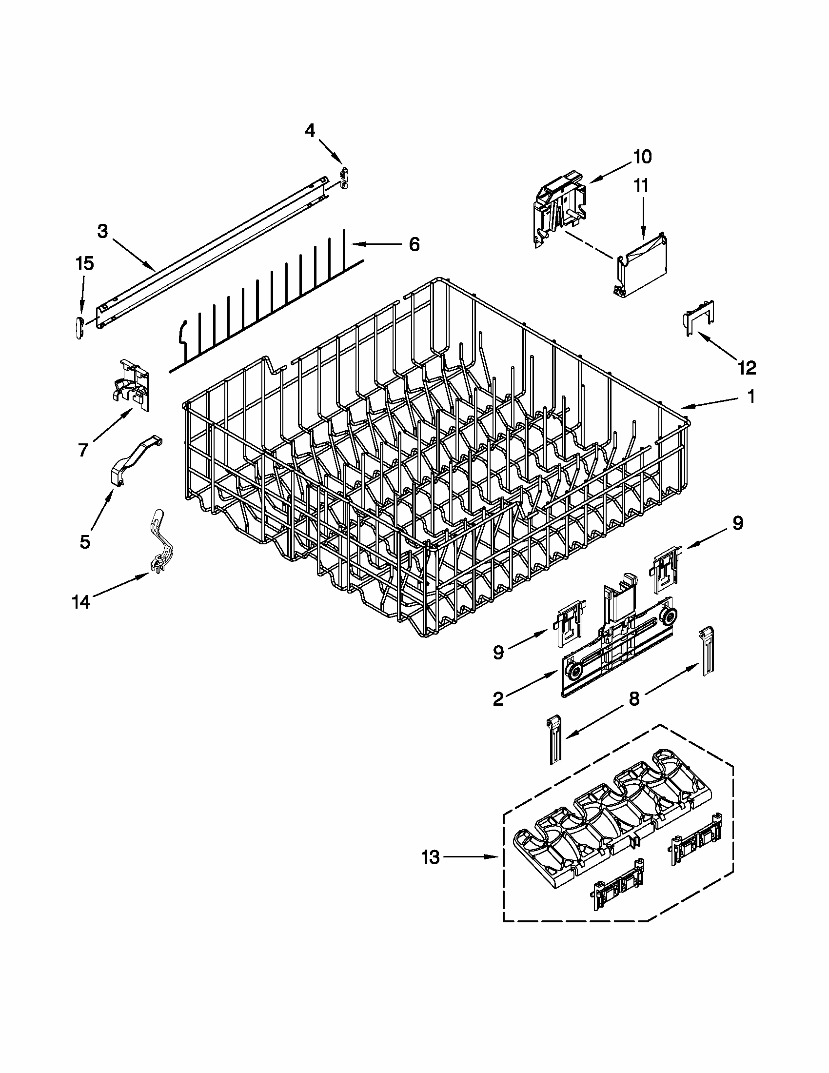 Upper Rack And Track Parts Diagram and Parts List for 66513262K111  Kenmore Dishwasher