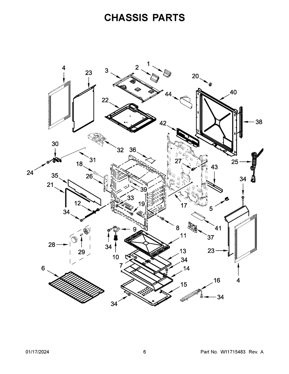 Chassis Parts Diagram and Parts List for WEG515S0LW4  Whirlpool Range