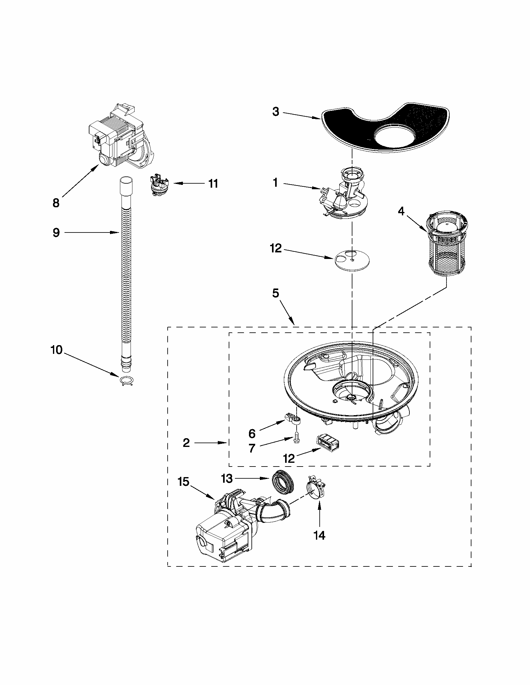 Pump And Motor Parts Diagram and Parts List for 66515023K112  Kenmore Dishwasher
