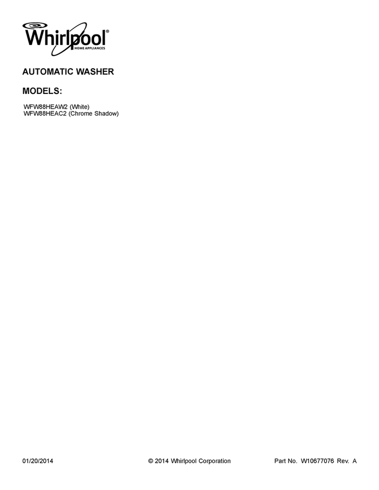 Cover Sheet Diagram and Parts List for WFW88HEAC2  Whirlpool Washer