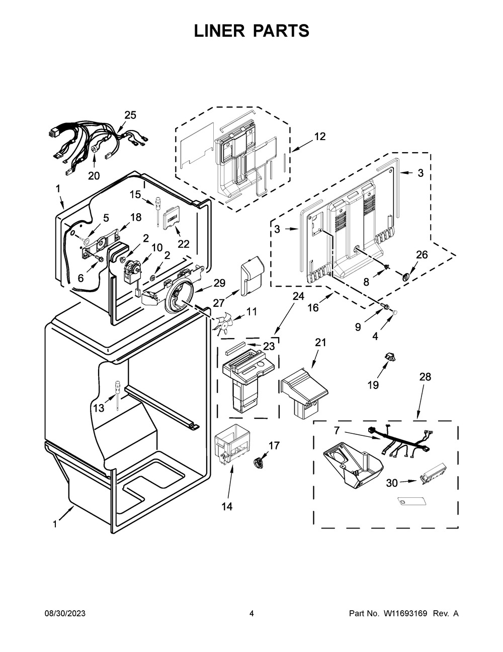 Liner Parts Diagram and Parts List for WRTX5028PM01  Whirlpool Refrigerator