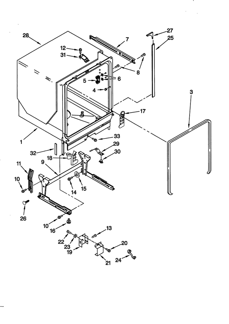 Tub And Frame Diagram and Parts List for KUDC24SESS24  KitchenAid Dishwasher