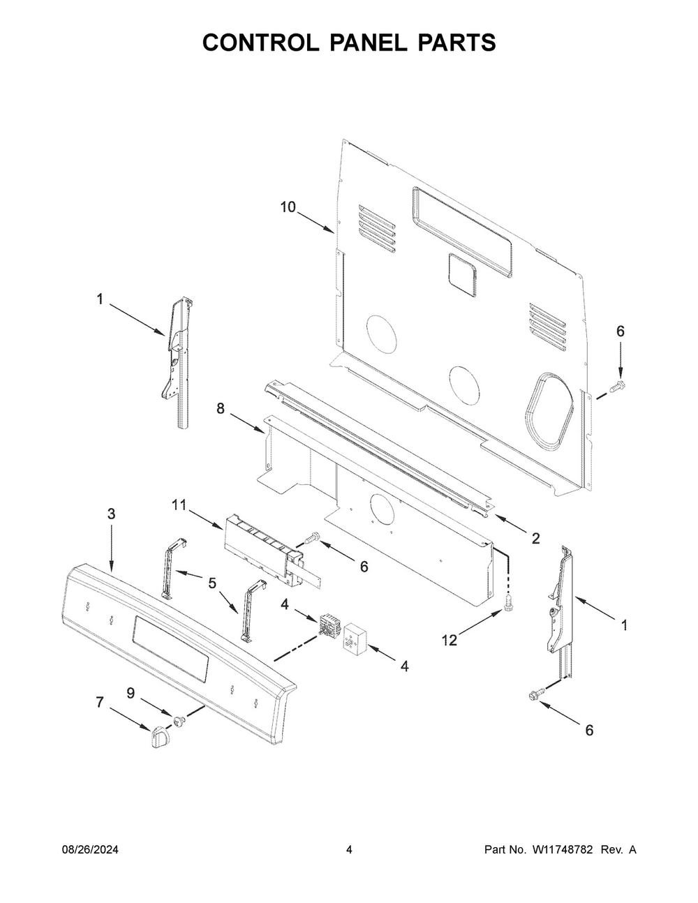 03 - Control Panel Parts Diagram and Parts List for AER6603SFB6  Whirlpool Wall Oven