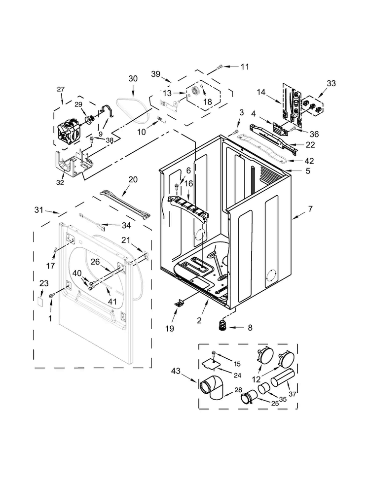 Cabinet Parts Diagram and Parts List for WED8500DC2  Whirlpool Dryer