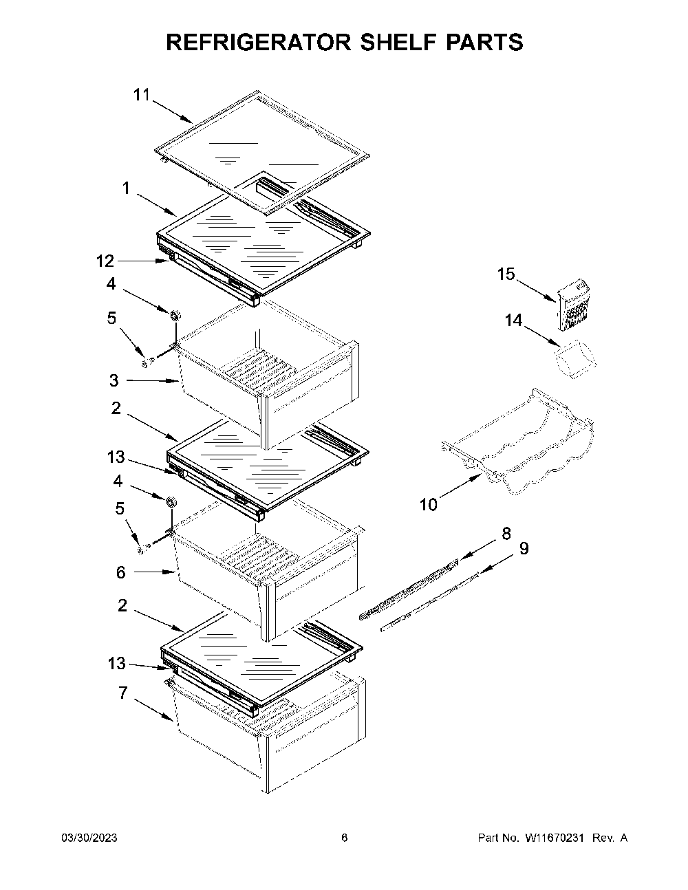 Refrigerator Shelf Parts Diagram and Parts List for KRSC703HPS05  KitchenAid Refrigerator
