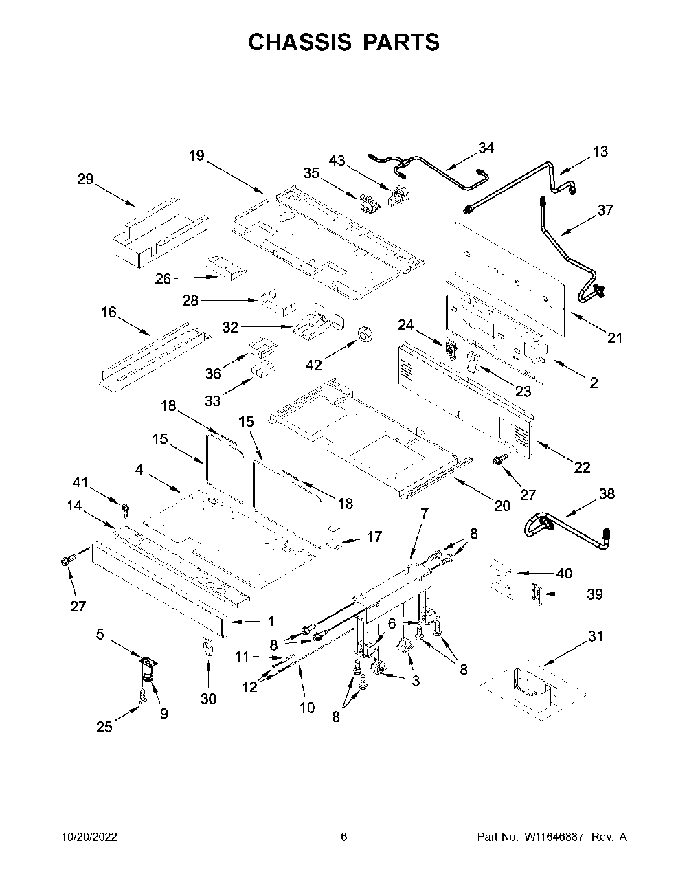 Chassis Parts Diagram and Parts List for KFGC558JSC05  KitchenAid Range