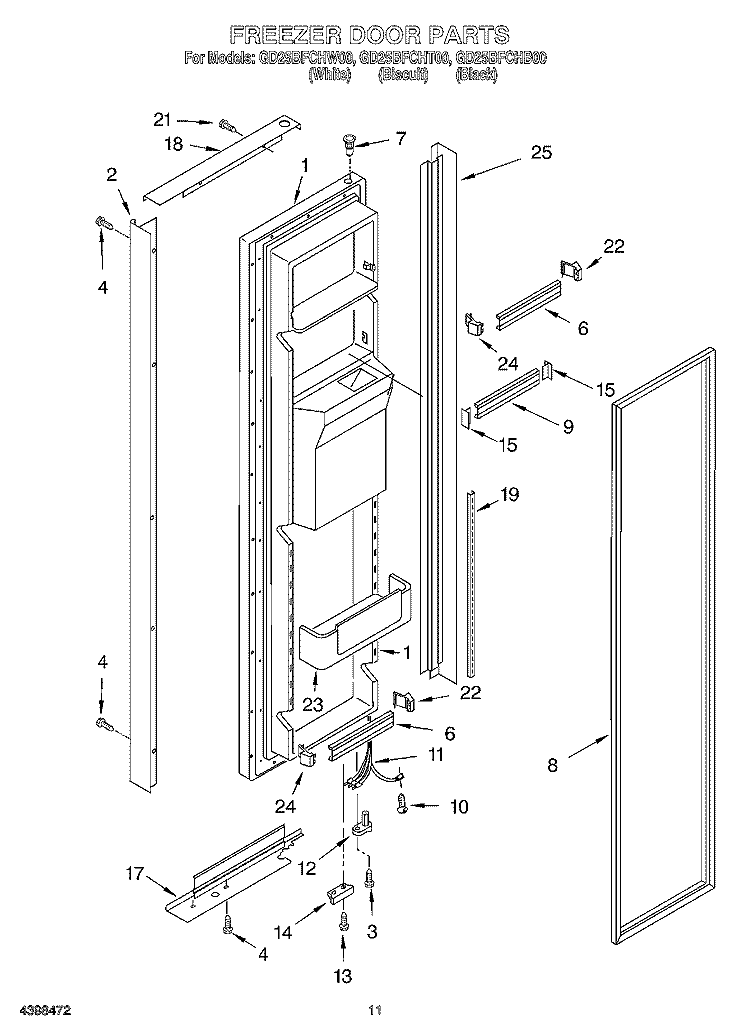 FREEZER DOOR Diagram and Parts List for GD25BFCHT00  Whirlpool Refrigerator