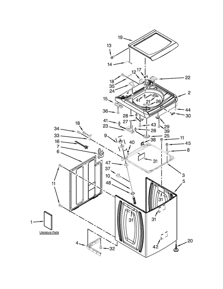 Top And Cabinet Parts Diagram and Parts List for WTW8500BR0  Whirlpool Washer