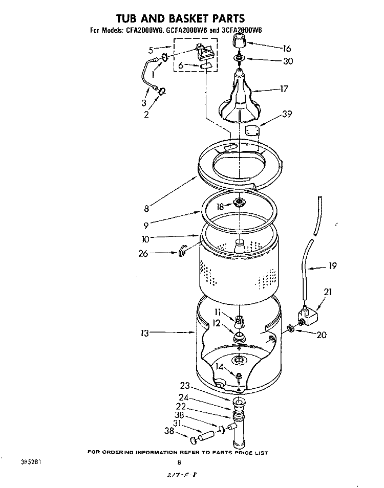 TUB AND BASKET Diagram and Parts List for 3CFA2000W6  Whirlpool Washer