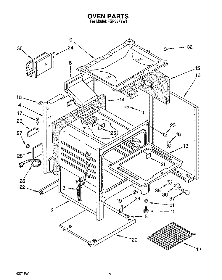 OVEN Diagram and Parts List for FGP357YW1  Roper Range
