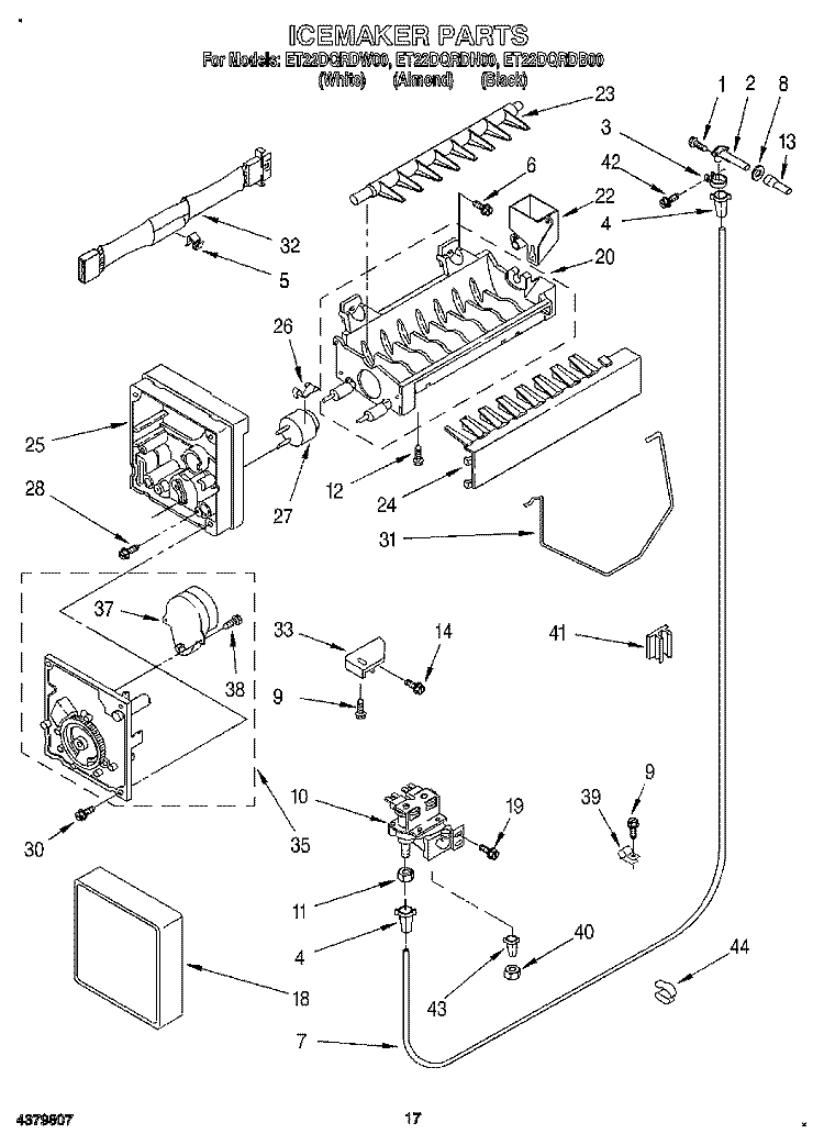 ICEMAKER Diagram and Parts List for ET22DQRDB00  Whirlpool Refrigerator