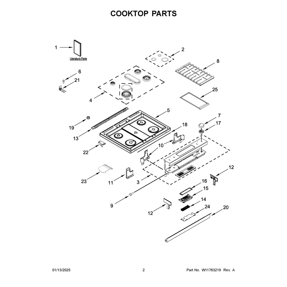 Cooktop Parts Diagram and Parts List for YKSDB900ESS6  KitchenAid Range