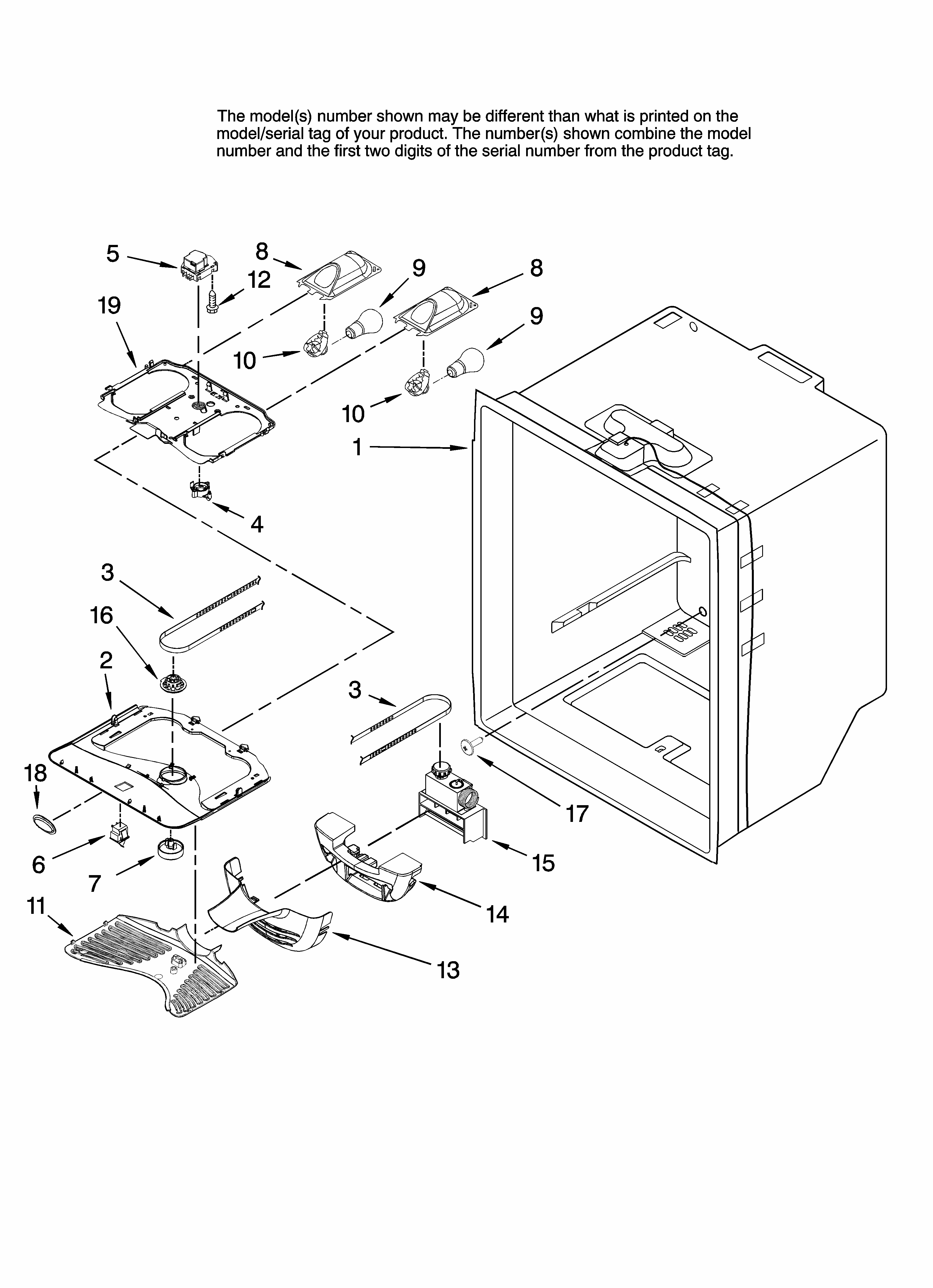 Refrigerator Liner Parts Diagram and Parts List for GB9SHKXMQ12  Whirlpool Refrigerator
