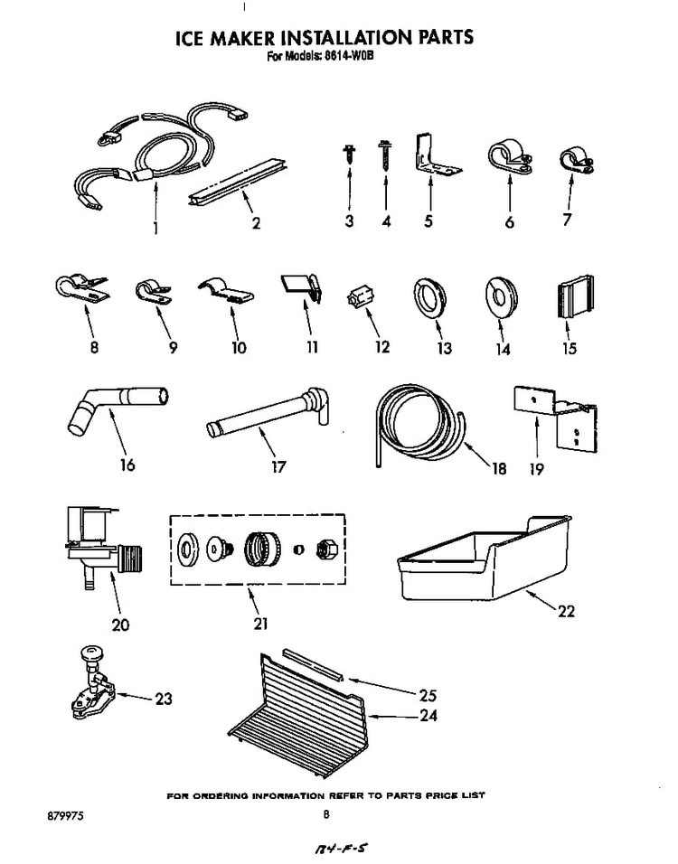Ice Maker Installation Diagram and Parts List for 8614*0B  Roper Refrigerator