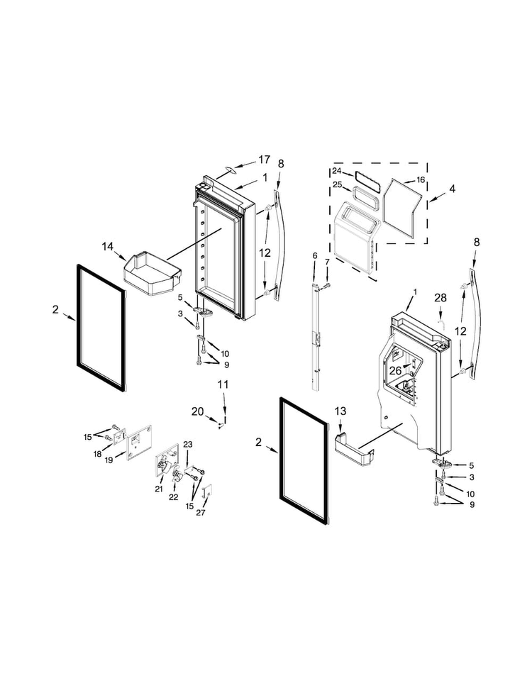 Refrigerator Door Parts Diagram and Parts List for WRV976FDEM00  Whirlpool Refrigerator