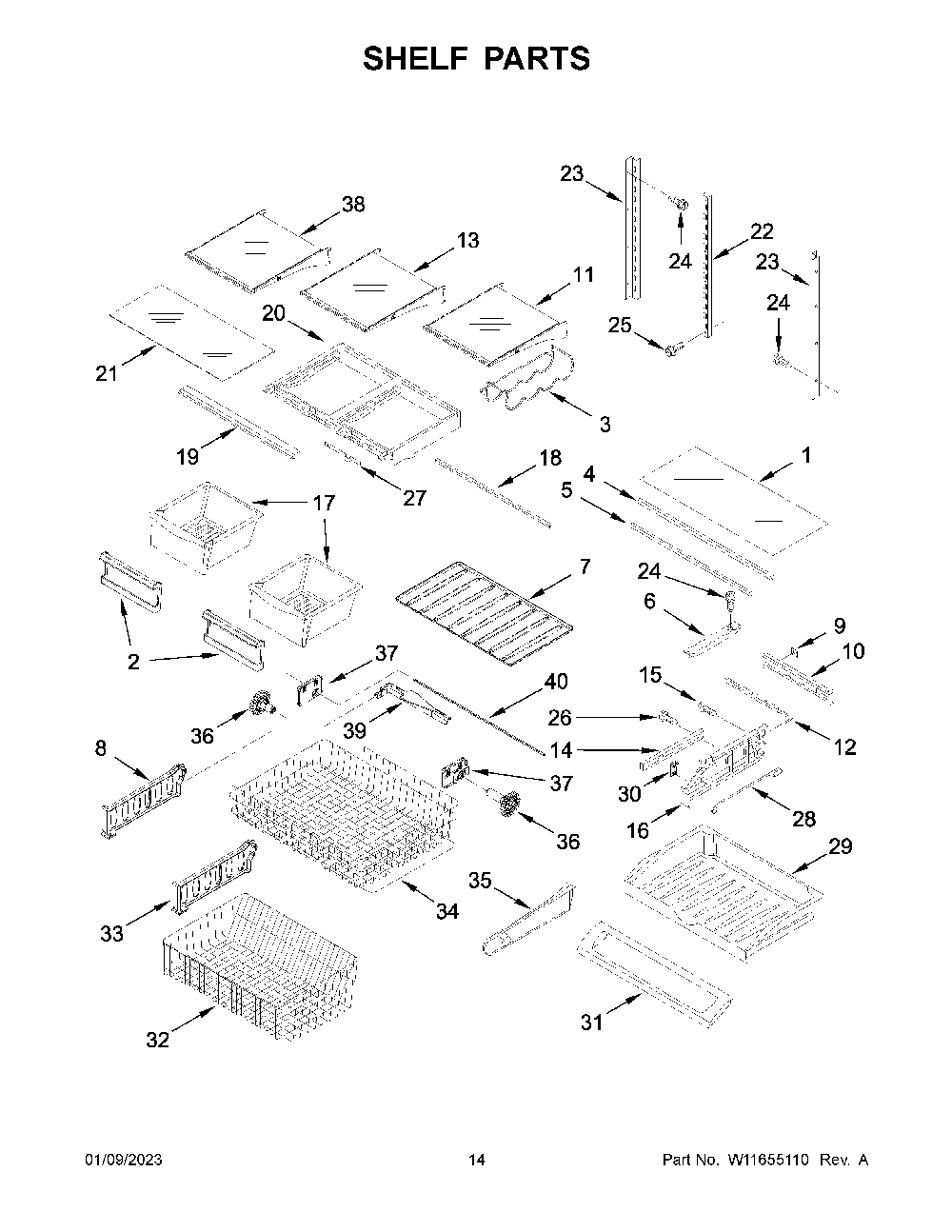 Shelf Parts Diagram and Parts List for KRFC300ESS09  KitchenAid Refrigerator