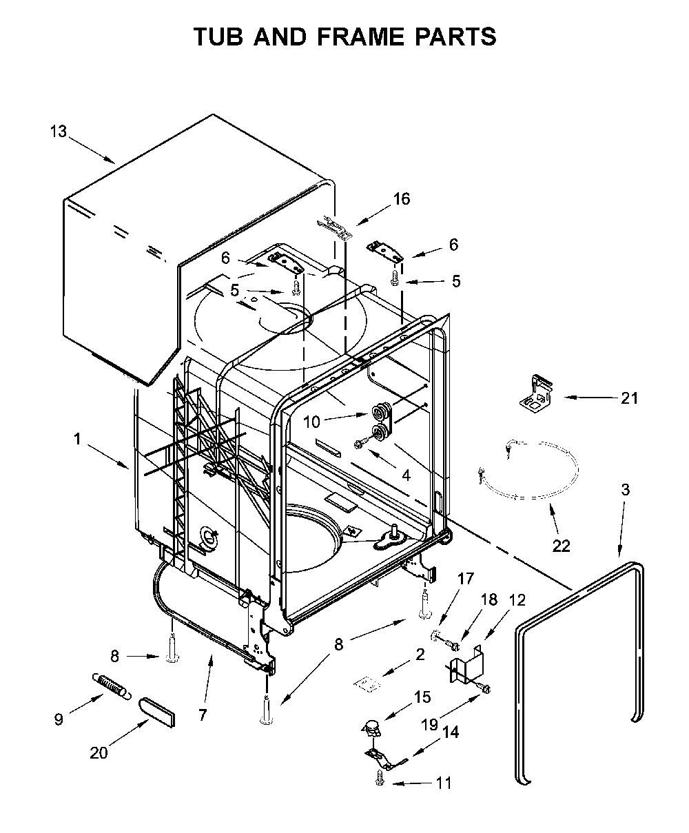 Tub and frame parts Diagram and Parts List for 66514502N020  Kenmore Dishwasher