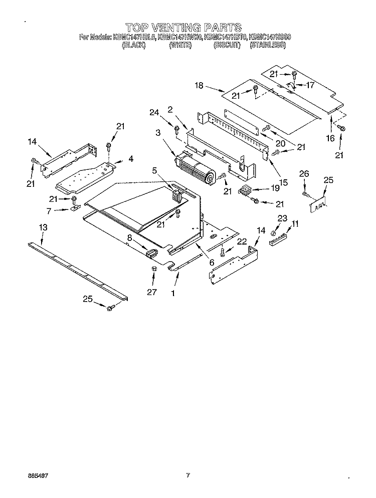 TOP VENTING Diagram and Parts List for KBMC147HBL0  KitchenAid Microwave Oven Combo