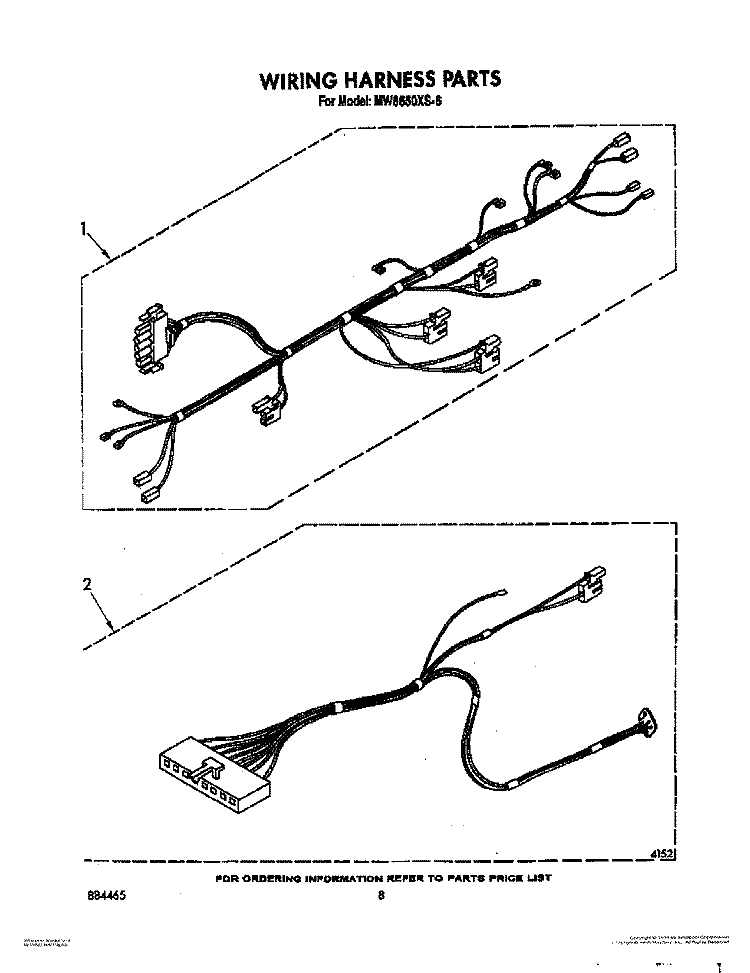 WIRING HARNESS Diagram and Parts List for MW8650XS6  Whirlpool Microwave