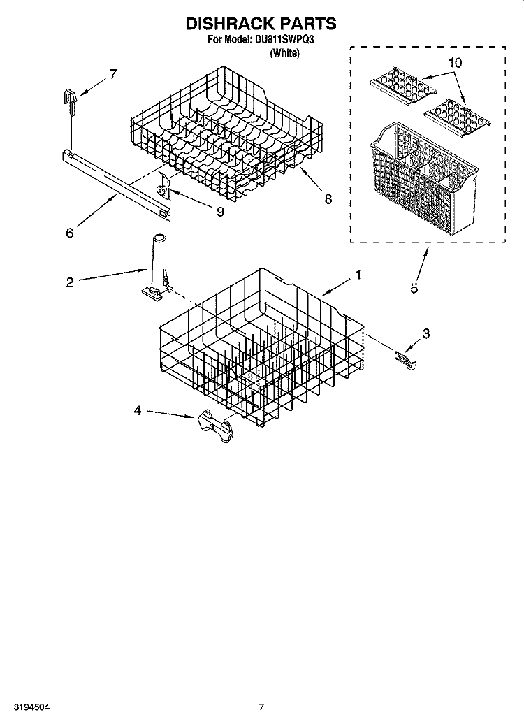 DISHRACK PARTS, OPTIONAL PARTS (NOT INCLUDED) Diagram and Parts List for DU811SWPQ3  Whirlpool Dishwasher