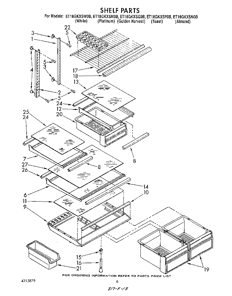 SHELF Diagram and Parts List for ET18GKXSW0B  Whirlpool Refrigerator